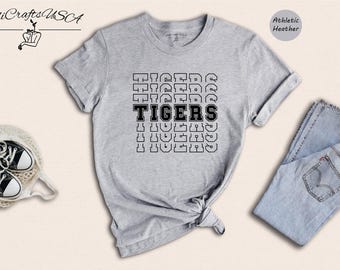 Tigers Shirt, Retro Stacked Tigers Mascot Tee, School Spirit Game Day T-Shirt, Football Fan Gift for Team Mom