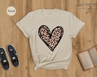 Leopard Heart Shirt, Valentines Day Tee, Cute Animal Print Top, Gift for Her, Womens Casual Valentine Shirt