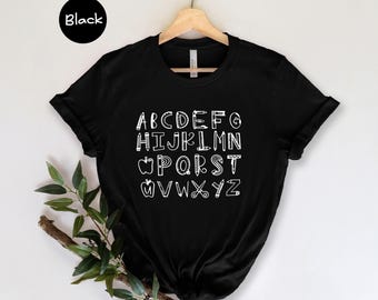 Alphabet Doodle Teacher T-Shirt: First Grade, Kindergarten Teaching Shirt