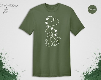 Dog and Cat Heart T-Shirt: Valentine Gift Design - Animal Lover Apparel, Soft Cotton, Casual Wear
