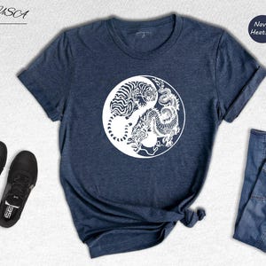 Tiger Dragon Yin Yang Shirt, Japanese Tattoo Style Graphic Tee, Asian Art Unisex T-Shirt, Gift for Tiger Dragon Lovers image 3