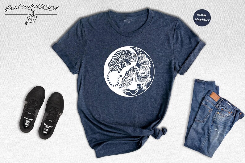 Tiger Dragon Yin Yang Shirt, Japanese Tattoo Style Graphic Tee, Asian Art Unisex T-Shirt, Gift for Tiger Dragon Lovers image 3