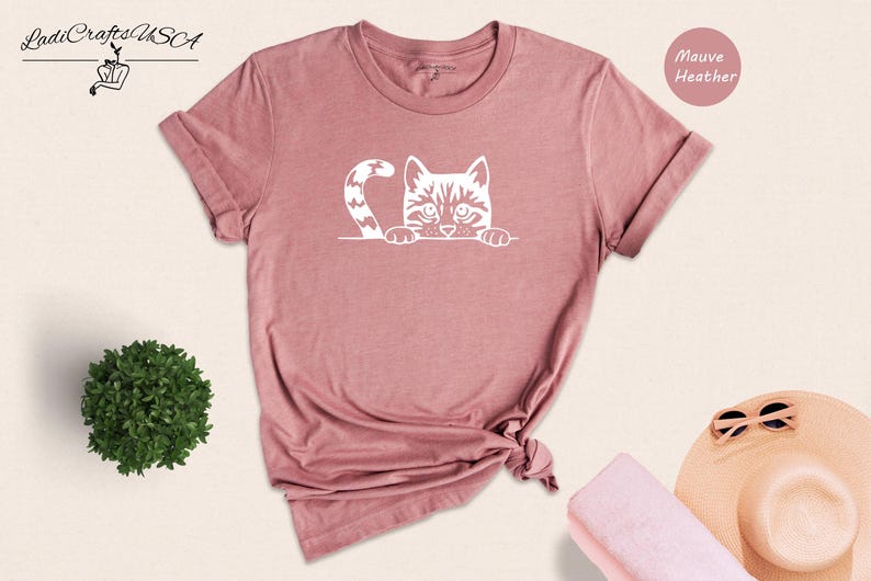 Peeking Cat Shirt Cute Animal Tee, Playful Cat Graphic (Unisex S-3XL, 100% Cotton, Lightweight Comfort) image 5