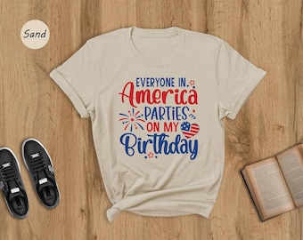 4th of July Shirt Birthday Tee, Patriotic Graphic Print (Unisex XS-3XL, 100% Cotton or Heather Blend, Comfortable Fit)