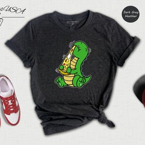 Dino Lover Gift Tee: Dinosaur Eating Pizza Design, Funny Dino Pizza Shirt | Cotton Blend, Unisex Sizes XS-XXL image 5