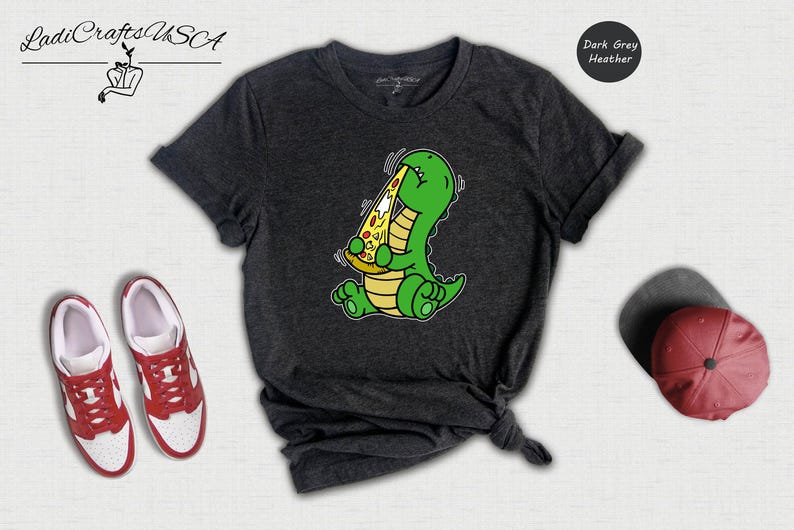 Dino Lover Gift Tee: Dinosaur Eating Pizza Design, Funny Dino Pizza Shirt | Cotton Blend, Unisex Sizes XS-XXL image 5