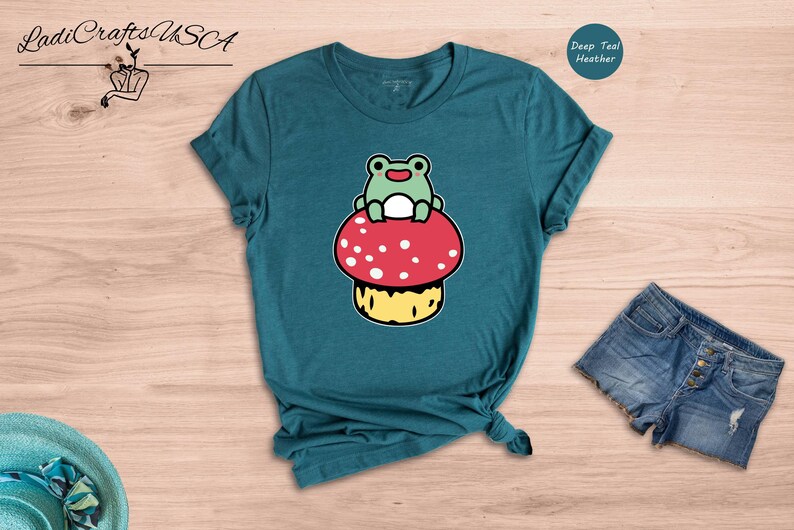 Cute Frog Mushroom Shirt, Kawaii Frog Tee, Cottagecore Animal Lover Gift, Funny Nature Shirt for Women image 5