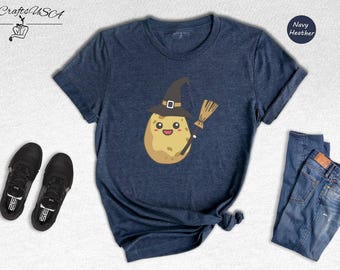 Camiseta de bruja patata para Halloween, con un bonito estampado de planta otoñal (Unisex S-XXL, 100% algodón, tacto suave).