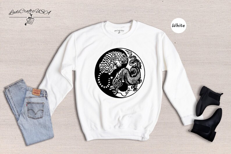 Tiger Dragon Yin Yang Shirt, Japanese Tattoo Style Graphic Tee, Asian Art Unisex T-Shirt, Gift for Tiger Dragon Lovers image 8