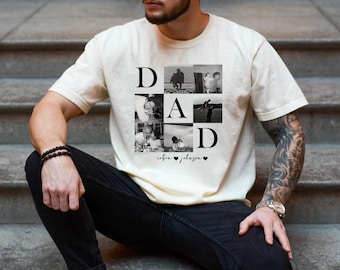Custom Dad Photo Collage Shirt, Personalized Father's Day Gift for Dad, Name & Portrait T-shirt with Kids Photos, Custom Daddy Shirt