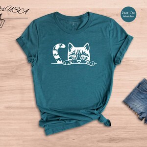 Peeking Cat Shirt Cute Animal Tee, Playful Cat Graphic (Unisex S-3XL, 100% Cotton, Lightweight Comfort) image 3