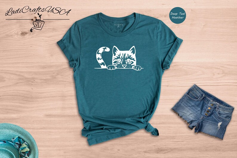 Peeking Cat Shirt Cute Animal Tee, Playful Cat Graphic (Unisex S-3XL, 100% Cotton, Lightweight Comfort) image 3