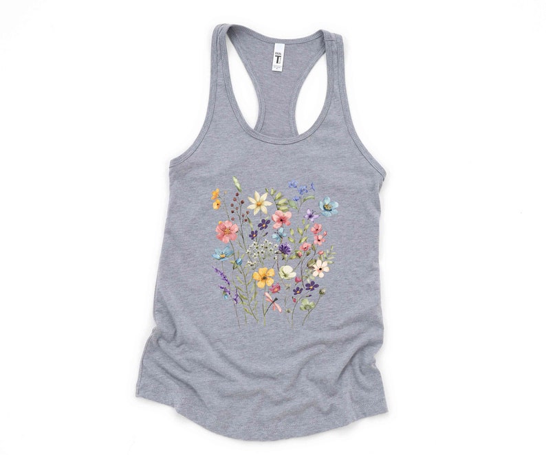 Floral Tank Top: Vintage Wildflower Design, Cottagecore Boho Shirt | Cotton Blend, Relaxed Fit | XS-XL image 5