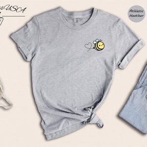 Pocket Bee Shirt Animal Lover Tee, Heart Design (Unisex Sizes S-XXL, Cotton Blend, Soft Comfortable)