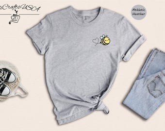Pocket Bee Heart Shirt, Cute Bee Lover Tee, Minimalist Animal T-Shirt, Gift for Nature Lovers