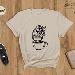 Coffee Owl Shirt - Night Owl Studying Tee - Nocturnal Animal Print, Cotton Blend, Casual Wear for Night Shift