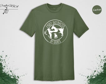 Easily Distracted By Goats Shirt, Funny Farm Animal Tee, Goat Lover Gift for Farmers, Cute Circle Design Unisex T-Shirt