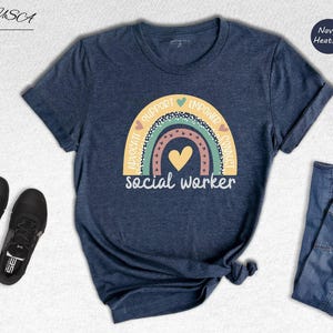 Social Worker Shirt, Boho Rainbow Heart Tee, Advocate Support Empower Gift, Social Work Squad Top image 1