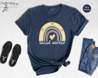 Social Worker Shirt Motivational Tee, Rainbow Social Work Squad Design (Unisex S-XXL, Cotton Blend, Comfortable Fit)