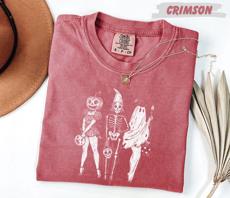 Spooky Girl Squad Skeleton Ghost Tee: Vintage Halloween Design, Comfort Colors Shirt | Unisex Cotton, Relaxed Fit | Multiple Sizes image 3