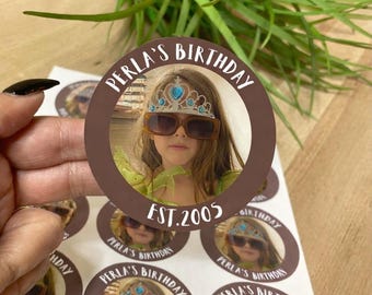 Custom 21st Photo Stickers, Twenty First Birthday Sticker, Personalized Stickers for Birthday Party, Baby Shower, Bachelorette, Bach Trip
