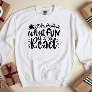 Oh What Fun It Is To Read Shirt, Christmas Santa Reindeer Tee, Teacher Librarian Gift, Holiday Reading Lover T-Shirt image 5