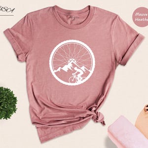 Mountain Bike Wheel Shirt, Cycling Mountain Landscape Tee, Bike Wheel Graphic T-Shirt, Gift for Cyclist image 4