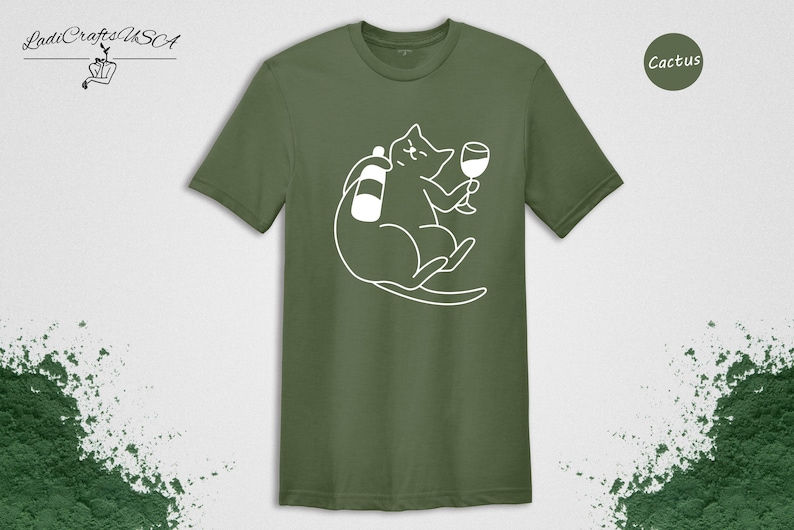 Funny Cat Shirt Wine Lover Tee: Romantic Animal Design, Cotton Blend (Unisex Sizes, Comfortable Fit) immagine 5