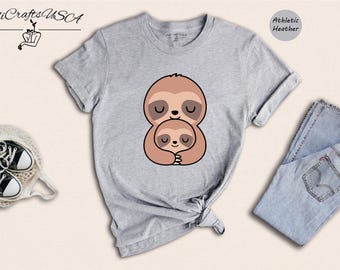 Sloth Mom Shirt, Cute Sloth Hug Mama Tee, Sloth Parent Shirt for Mother's Day, New Mom Gift, Animal Lover Unisex T-Shirt