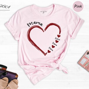Chemise coeur de maman personnalisée : illustration de prénoms d'enfants - cadeau personnalisé, mélange coton-polyester, vêtements de fête des mères image 6