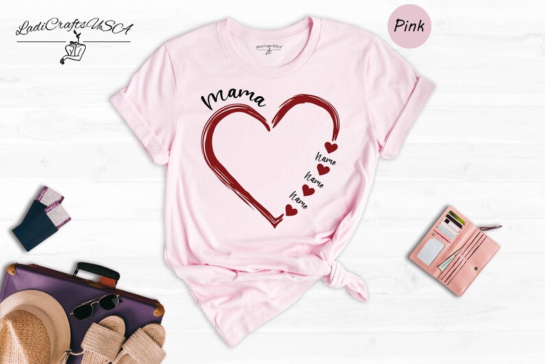 Chemise coeur de maman personnalisée : illustration de prénoms d'enfants - cadeau personnalisé, mélange coton-polyester, vêtements de fête des mères image 6