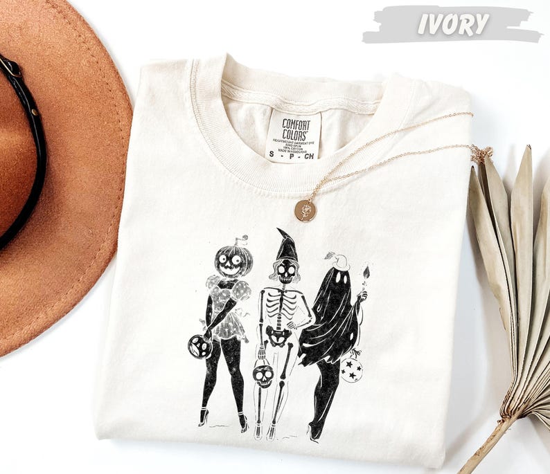 Spooky Girl Squad Skeleton Ghost Tee: Vintage Halloween Design, Comfort Colors Shirt | Unisex Cotton, Relaxed Fit | Multiple Sizes image 4