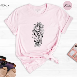 Floral Bat Shirt, Cute Bat Shirt, Bat Shirt, Witchy Shirt, Vampire Shirt, Goth Clothing, Bat Lover Shirt, Vampire Shirt