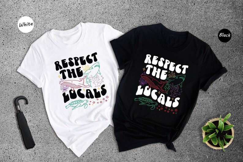 Whale Shark Tshirt Casual Tee, Respect The Locals Print (Unisex XS-XXL, Relaxed Fit, Cotton Blend) imagem 7