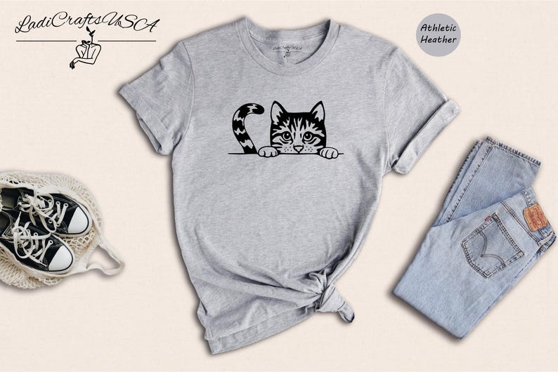 Peeking Cat Shirt Cute Animal Tee, Playful Cat Graphic (Unisex S-3XL, 100% Cotton, Lightweight Comfort) image 7
