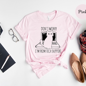 Tech Support Cat Shirt: Funny IT Programmer Tee, Cute Cat Design (Cotton Blend, Multiple Sizes)