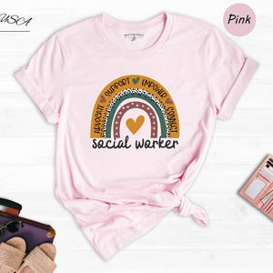Social Worker Shirt, Boho Rainbow Heart Tee, Advocate Support Empower Gift, Social Work Squad Top image 4