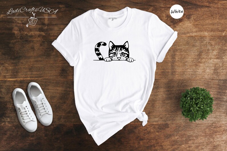 Peeking Cat Shirt Cute Animal Tee, Playful Cat Graphic (Unisex S-3XL, 100% Cotton, Lightweight Comfort) image 6