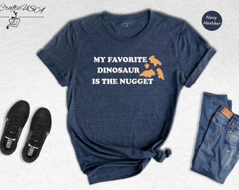 Chicken Nugget Tee Funny Food Shirt, Cartoon Dinosaur Nugget (Unisex S-XXL, Cotton Blend, Lightweight)