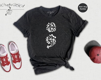 Floral Semicolon Shirt: Mental Health Awareness Tee, Inspirational Design | Cotton Blend, Unisex Fit | Multiple Sizes