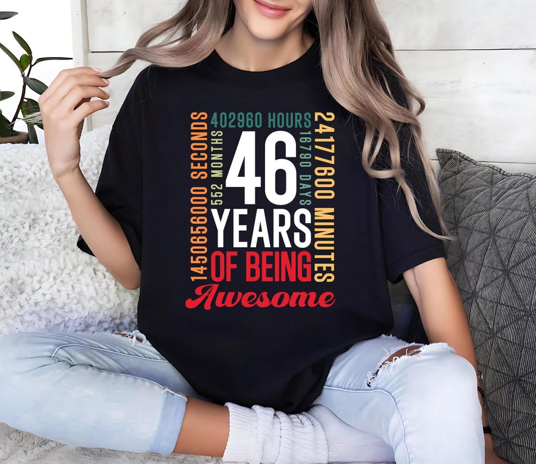 46th Birthday Shirt Retro Vintage Tee, 46 Years Celebration