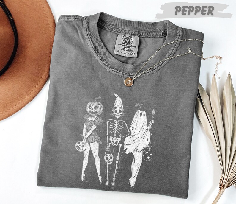 Spooky Girl Squad Skeleton Ghost Tee: Vintage Halloween Design, Comfort Colors Shirt | Unisex Cotton, Relaxed Fit | Multiple Sizes image 6