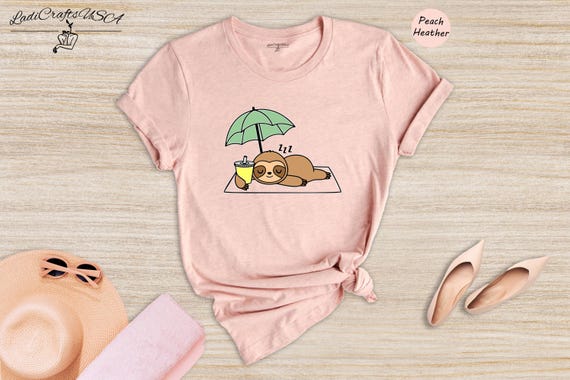 Funny Animal Tee Cute Sloth Summer Shirt: Relaxed Fit, 100% Cotton, Pre-Shrunk | Unisex Sizes, Beach Vacation Wear