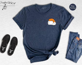 Camiseta de sushi con gato - Camiseta kawaii para amantes de la comida japonesa - Diseño divertido de dibujos animados, mezcla de algodón, ropa informal unisex