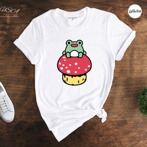 Cute Frog Mushroom Shirt, Kawaii Frog Tee, Cottagecore Animal Lover Gift, Funny Nature Shirt for Women image 3