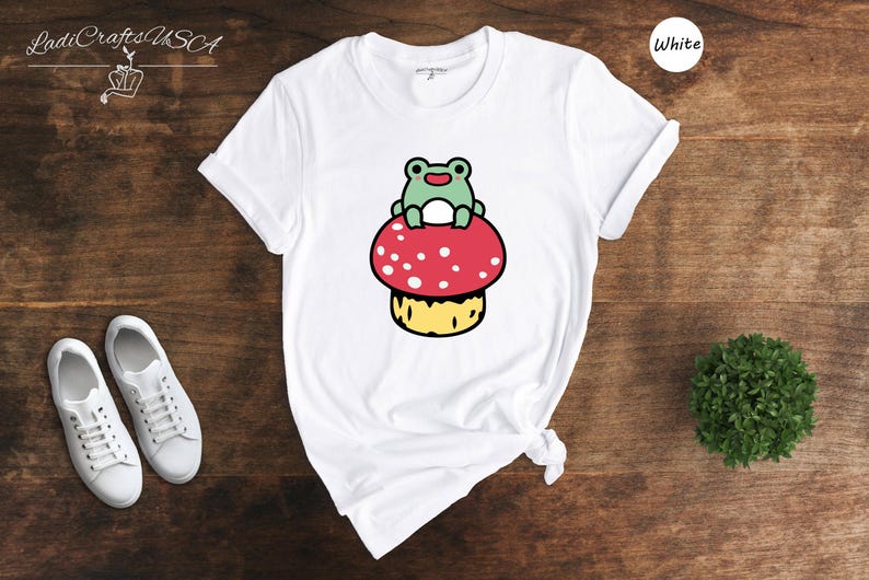Cute Frog Mushroom Shirt, Kawaii Frog Tee, Cottagecore Animal Lover Gift, Funny Nature Shirt for Women image 3