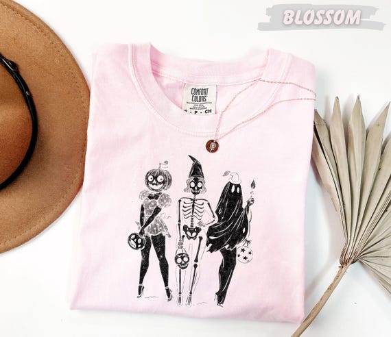Spooky Girl Squad Skeleton Ghost Tee: Vintage Halloween Design, Comfort Colors Shirt | Unisex Cotton, Relaxed Fit | Multiple Sizes