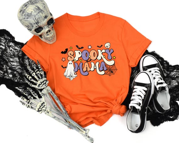 Spooky Mama Shirt: Retro Halloween Mom Tee - Funny Gift, Cotton Blend, Casual Fall Wear