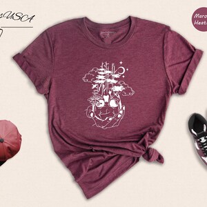 Camiseta con estampado de calavera y árbol, diseño de bosque, con calavera de azúcar (unisex, tallas S-XXL, 100 % algodón, tacto suave) imagen 4