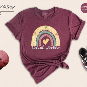 Social Worker Shirt, Boho Rainbow Heart Tee, Advocate Support Empower Gift, Social Work Squad Top image 6